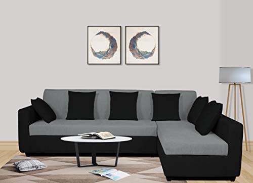 Adorn India Rio Decent L Shape 6 Seater coner Sofa Set (Right Side Handle) (Grey & Black)