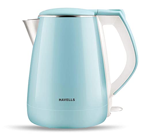 Havells Aqua Plus 1.2 Litre Double Wall Kettle/304 Stainless Steel Inner Body/Cool Touch Outer Body/Wider Mouth|2 Year Warranty (Blue,1500 Watt),1500 Watts,1.2 Liter