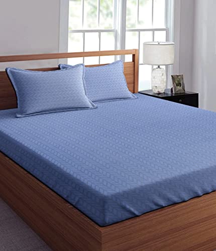 RD TREND King Size Glace Cotton All Over Elastic Fitted Double Bedsheet with 2 Pillow Covers - (Blue)