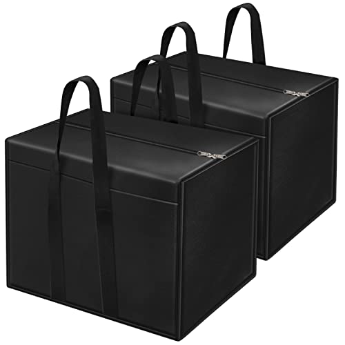 Storite 2 Pack Nylon 85 L Moisture Proof Multi-Purpose Storage Bag/Clothing Storage Organiser/Toy Storage/Stationery Paper Storage Bag with Zipper Closure & Strong Handle (Black, 57x36.8x40.5 cm)
