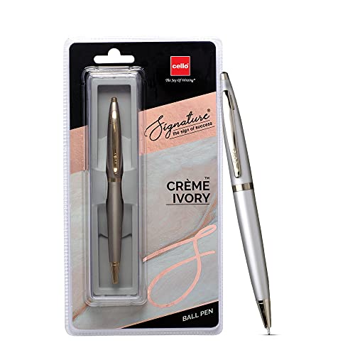 Cello Signature Creme Ivory Ball Pen | Smooth Writing Blue Ball Pen | Pack of 1 | Premium Pen for Office Use | Gifting Pens| Gift For Father's Day