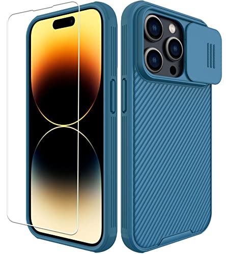 Compatible with iPhone 14 Pro Case 6.1 inch with Camera Cover,Slim Fit Thin Polycarbonate Protective Shockproof Cover with Slide Camera Cover, Upgraded Case for Apple iPhone 14 Pro (Blue)