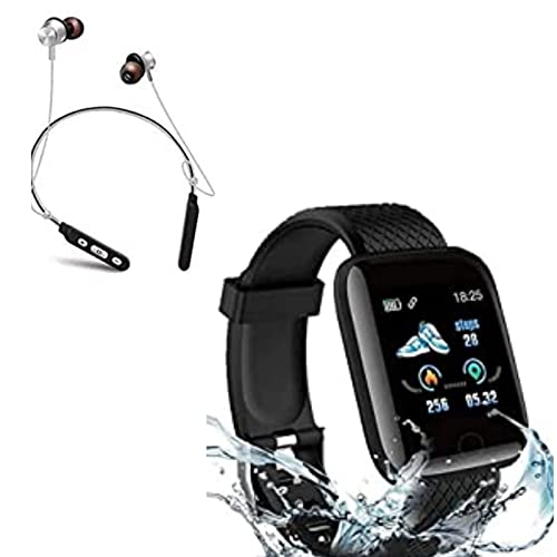 Exxelo (Deal of The Day Combo Pack of 2 Items - Bluetooth D116 SmartWatch with Heart Rate Monitor, M8 Wireless Bluetooth Headset with 10 Year Warranty Best for Gifts, Boys/Girls