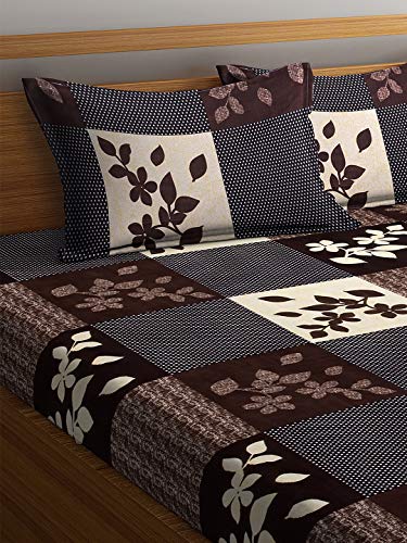 Fashion String 144 TC Microfibre Brown Double Bedsheet with 2 Pillow Covers