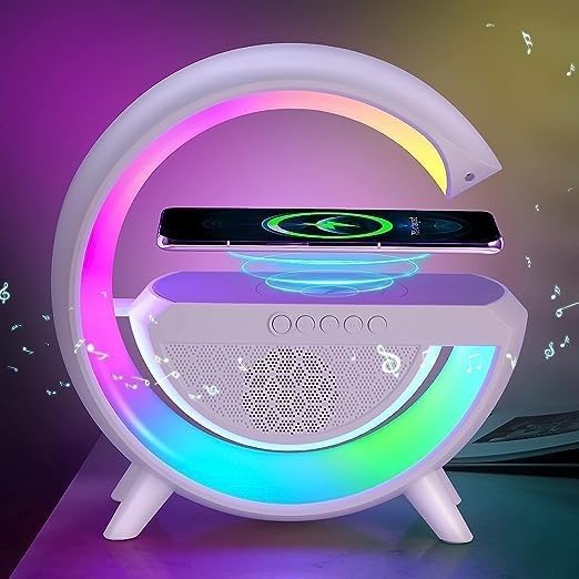 G-Shape LED Lamp Wireless Charger | (5 Year Warranty to Day Deal) 3 in 1 Multi-Function Bluetooth Speaker with Wireless Fast Charging | RGB Light Table Lamp Wireless Charger for Home Decoration