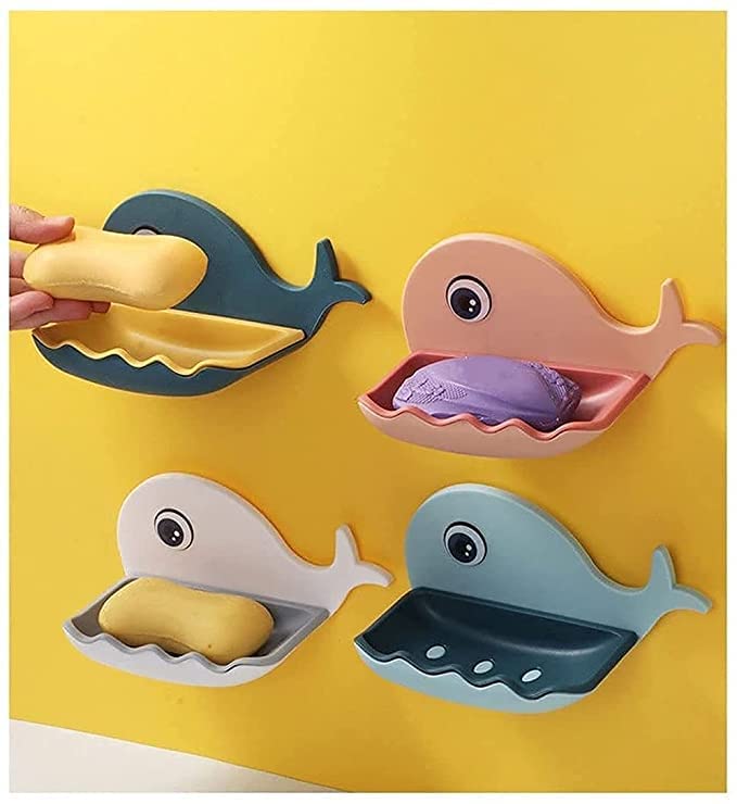 Hilosofy™ | Pack 2 | Self Adhesive Wall Mounted Soap Stand | Holder Dispenser for Bathroom Kitchen | Single Layer ABS Plastic Soap Stand/Holder | Fish Shape | Multicolur