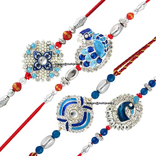 Mahi Combo of Four Meenakari Work Rakhis with Artificial Pearl and Crystal for Brothers (CO1104285RC)