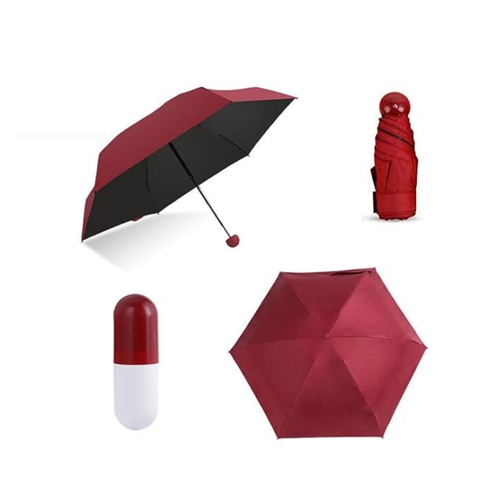 Prime Deals Small and Lightweight Anti-UV Umbrella With Cute Capsule Shape Case | 5 Folding Compact Pocket Portable & Lightweight Umbrella For Man and Woman