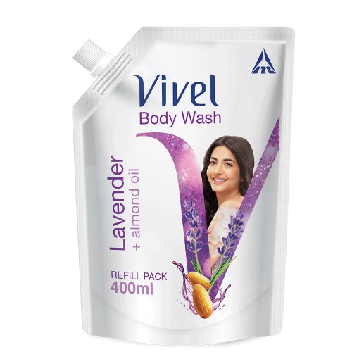 Vivel Body Wash, Lavender & Almond Oil Shower Creme, Liquid Refill Pouch, 400 ml