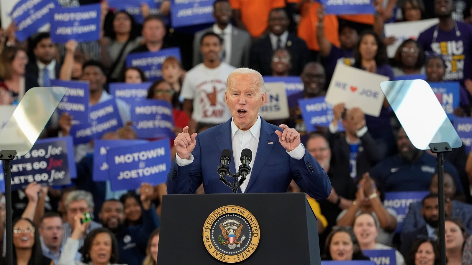 Joe Biden declares ‘I am running and we’re going to win’ in boisterous